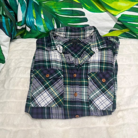 J.Crew Tops - $75 J.Crew Size 8 Blue Green White Plaid Classic Preppy Fall Winter Button Shirt
